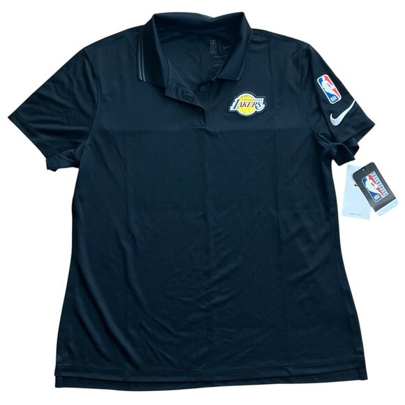 Nike Shirt Womens L Black Polo Los Angeles Lakers NBA Dri-Fit Swoosh Game Sporty - Picture 2 of 8